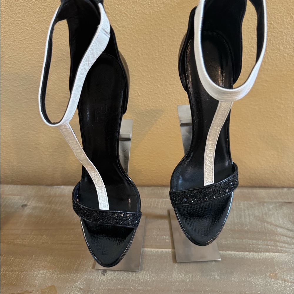 KARL Glitter black and white T-Bar heel sandal 39